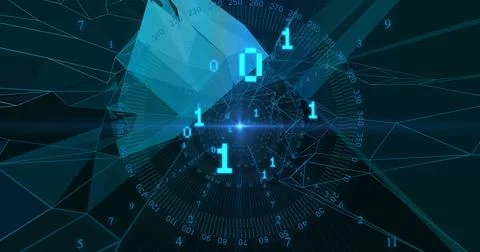 Image of connections, data processing over binary coding Illustrazione stock