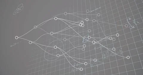 Image of connections, geometry and math formulas on beige background Stock Photos