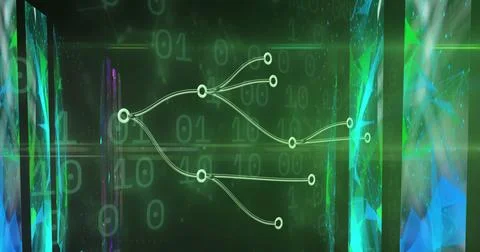 Image of connections over binary code on green background Illustrazione stock