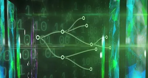 Image of connections over binary code on green background Illustrazione stock