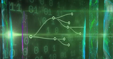 Image of connections over binary code on green background Illustrazione stock