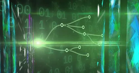 Image of connections over binary code on green background 스톡 일러스트