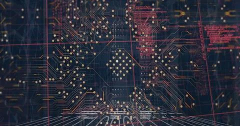 Image of connections over data processing 库存插图
