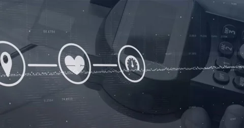 Image of connections with tech icons over diverse financial data and payment Stock Footage 330735463