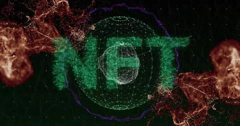 Image of connections, waves and nft on black background Stock Illustration