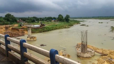 Image of The construction of the bridge over river Ajay Stock Photos