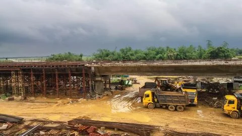 Image of The construction of the bridge over river Ajay Stock Photos