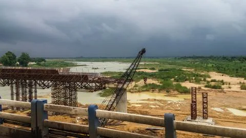 Image of The construction of the bridge over river Ajay Stock Photos
