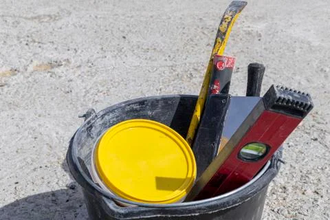 Image of construction tools in a bucket Stock Photos