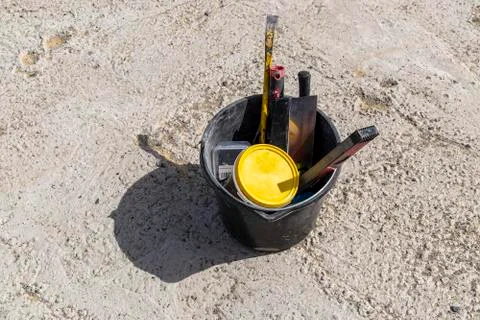 Image of construction tools in a bucket Stock Photos