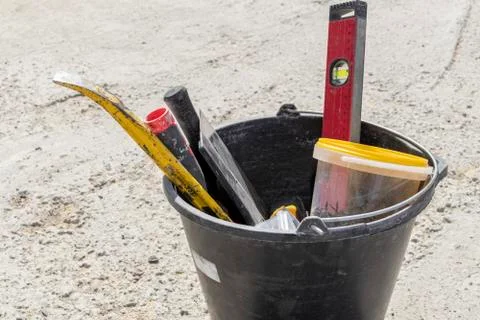 Image of construction tools in a bucket Stock Photos