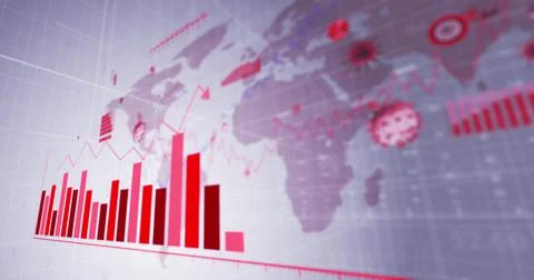 Image of coronavirus statistical data processing over World map Illustrazione stock
