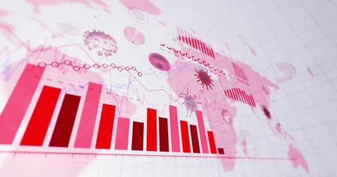 Image of coronavirus statistical data processing over World map Stock Illustration