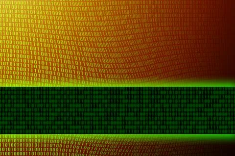 An image of a corrupted and distorted binary code made up of a set of green d 库存照片