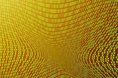 An image of a corrupted and distorted binary code made up of a set of green d Stock Photos