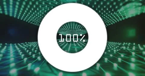 Image of countdown from 0 to 100 in loading circles over illuminated grid 스톡 사진