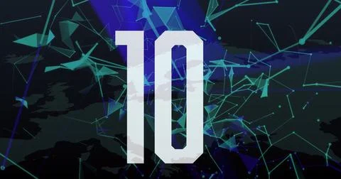 Image of countdown over plexus network against world map on black background Stock Photos