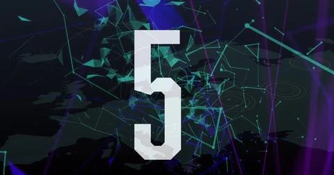 Image of countdown over plexus network against world map on black background Stock Photos