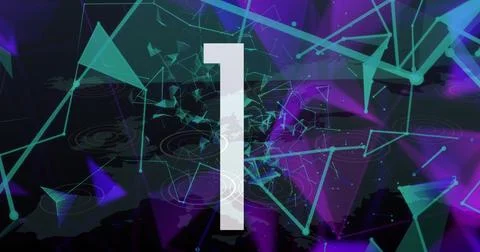 Image of countdown over plexus network against world map on black background Stock Photos