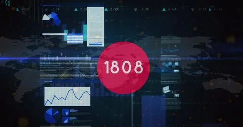 Image of countdown in red circle over data processing on black background Stockillustratie