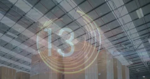 Image of counting and circles over warehouse Ilustração Stock