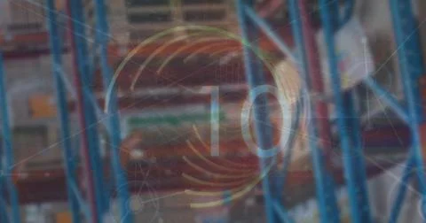 Image of counting and circles over warehouse Ilustração Stock