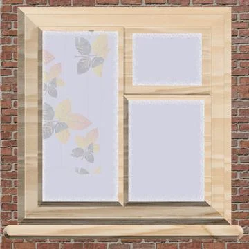 Image of a cozy window with wooden frames on a brick wall. 3d. 스톡 일러스트