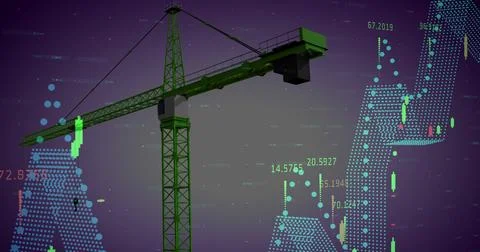 Image of crane, financial data processing and statistics Stock Photos