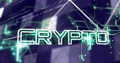 Image of crypto text and digital data processing over computer servers Stockillustratie