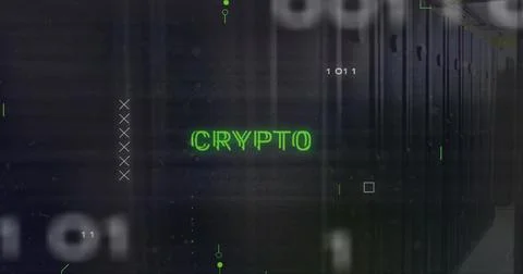Image of crypto text and digital data processing over computer servers 스톡 사진