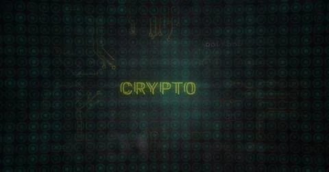 Image of crypto text with computer circuit board on black background Stock Photos