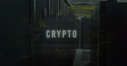 Image of crypto text over data processing and computer motherboard and servers Stock Illustration