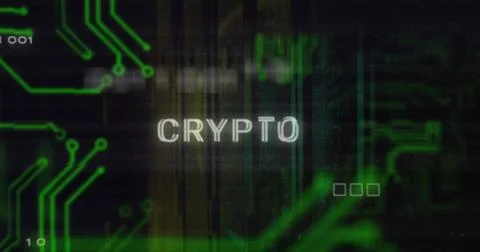 Image of crypto text over data processing and server room 스톡 일러스트