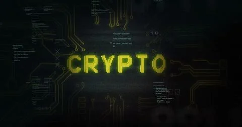 Image of crypto text over network and processing data on black background Stock Photos
