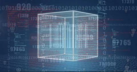 Image of cube bar code and data processing over binary coding イラスト素材