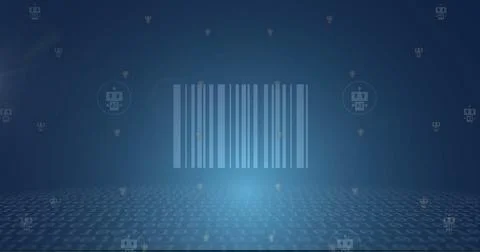 Image of cube bar code and data processing over binary coding Stock Photos
