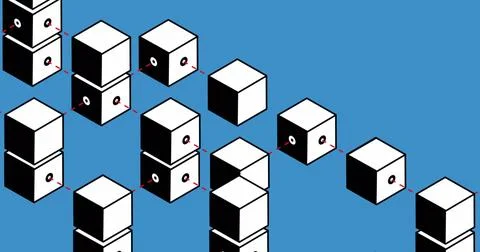 Image of cube shapes moving in seamless pattern against blue background with 写真素材