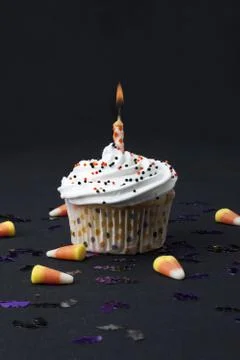 Image of cupcake with candle Stock Photos