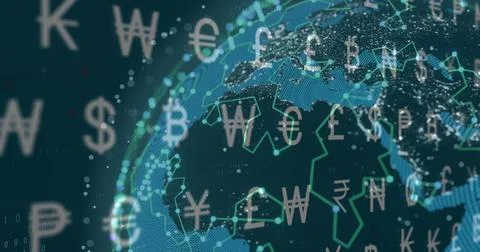 Image of currency financial data processing over globe Illustrazione stock