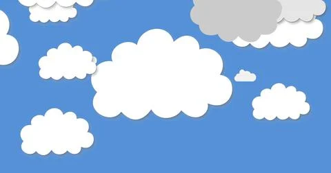 Image of cut outs of white and grey clouds on blue sky in the background Stock Illustration