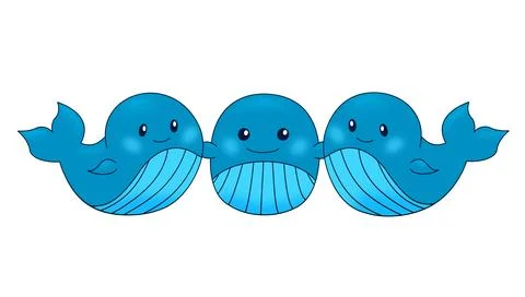 Image of cute three blue whales on a white isolated background Stock Illustration
