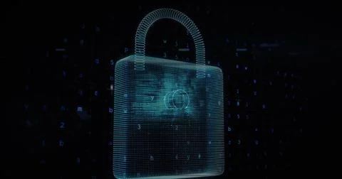 Image of cyber attack warning and padlock over silhouettes of people in server 스톡 사진