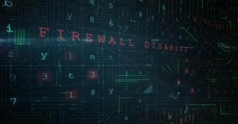 Image of cyber attack warning and data processing over glowing computer circuit Foto stock