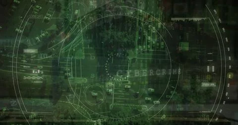 Image of cyber attack warning and data processing with scope scanning over Stock Photos