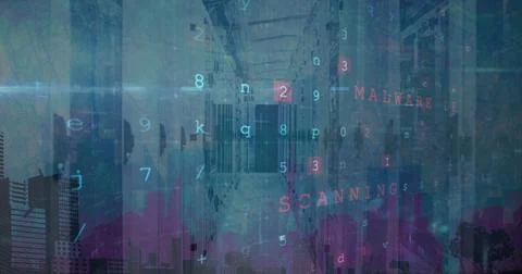 Image of cyber attack warning data processing over computer servers Stock Illustration