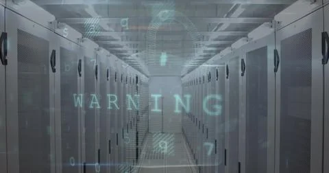 Image of cyber attack warning over server room Stock Illustration