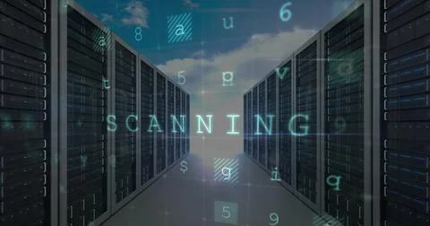 Image of cyber attack warning over server room Stock Illustration