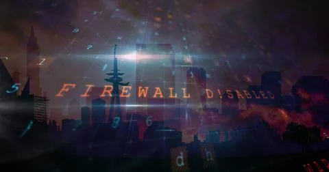 Image of cyber attack warning over cityscape on red background Stock Illustration