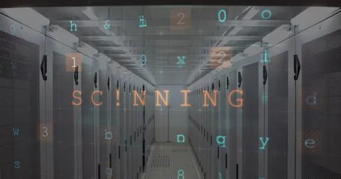 Image of cyber attack warning over server room Stock Illustration
