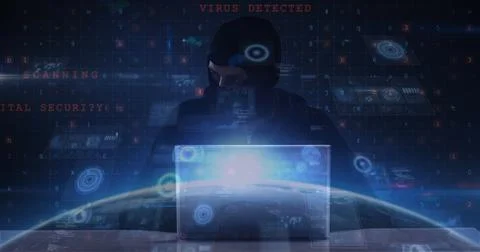 Image of cyber attack warning over scopes scanning and hacker Stock Illustration